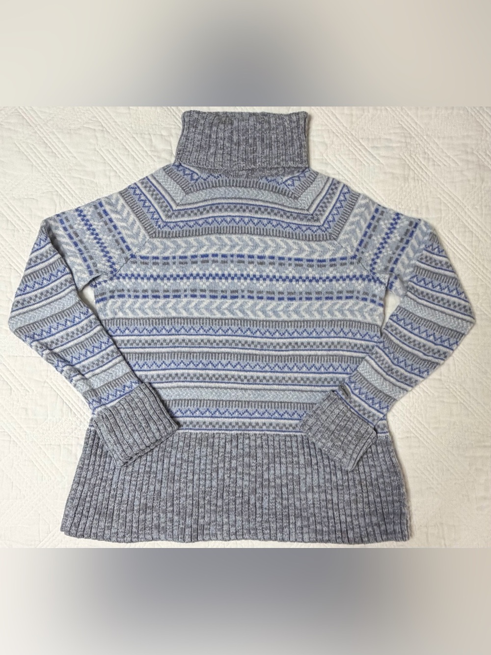 Columbia Fair Isle Turtleneck Sweater Gray Blue Size Medium